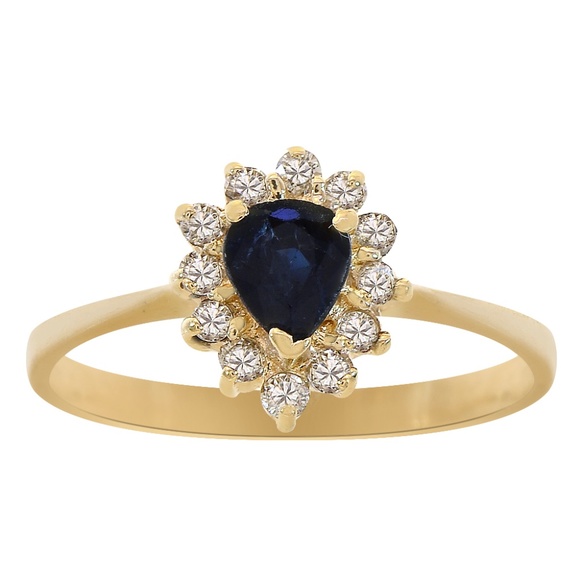 0.55 Ct Pear Cut Sapphire & 0.15 Ct Diamond Ring